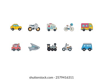 Colored Line Art Vehicle Icons