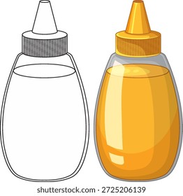 A colored and line art version of a plastic squeeze bottle filled with golden syrup