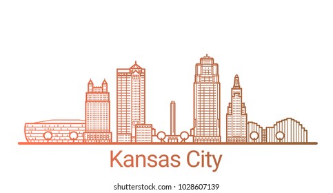Colored line banner of Kansas City. All buildings - customizable different objects with clipping mask, so you can change background and composition. Line art.