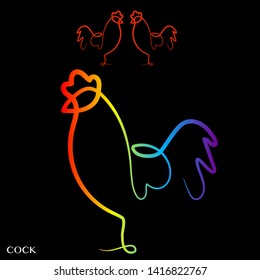 Colored line bird silhouette. Poultry, rooster. Logo cock