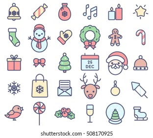 Colored Line Christmas Icon Set