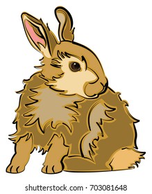Colored Line Drawing of a Sitting Brown Rabbit