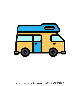 Colored line icon of camper van, isolated background