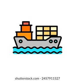 colored line icon of cargo ship, isolated background