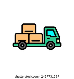 Colored line icon of delivery car, isolated background