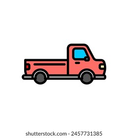 colored line icon of pickup car, isolated background