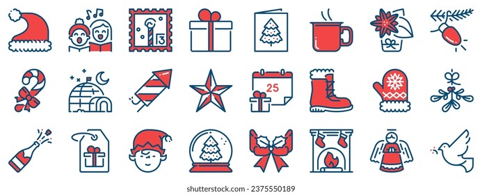 Colored line icons about Xmas with editable stroke.