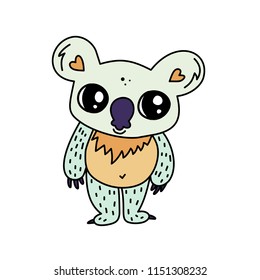 Colored line koala doodle icon. Cartoon cute character. Children book illustration. Animal hand drawn vector