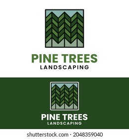 Colored Line Linear Pine Pinus Evergreen Ton Cypress Conifer Nadelholz Hemlock Lärchenwald Cedar Wald Camp Outdoor Abenteuer Vintage Hipster Retro Rustikales Logo Design.