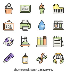 Colored line vector icons set, in flat design education, school, Collection of modern pictograms and university with elements for mobile concepts and web apps.