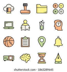 Colored line vector icons set, in flat design education, school, Collection of modern pictograms and university with elements for mobile concepts and web apps.