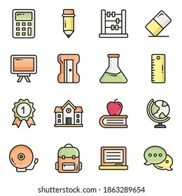 Colored line vector icons set, in flat design education, school, Collection of modern pictograms and university with elements for mobile concepts and web apps.