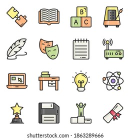 Colored line vector icons set, in flat design education, school, Collection of modern pictograms and university with elements for mobile concepts and web apps.