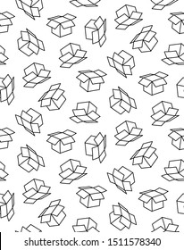 Colored line vector seamless pattern on white background. Delivery. Package, open box.
