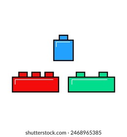 juguete de construcción lineal de color. concepto de edificio Pequeño, ladrillo, compuesto, rompecabezas, proyecto, colección de componentes. estilo lineal plano tendencia diseño de marca moderno ilustración sobre fondo blanco