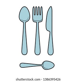 Colored linear icon  - Cutlery - Fork, spoon, knife and teaspoon