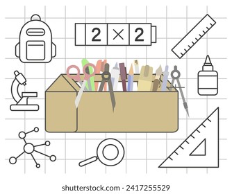 Colored and linear school icons. School supplies icons collection. School education. EPS 10.