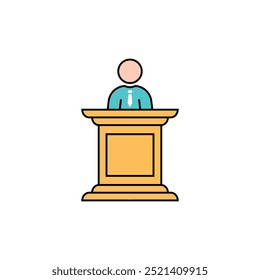 colored linear spokesman icon. concept of master class, vote, meeting, instructor, pedestal, narrator, mentor, announcement. flat style trend modern logo