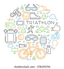Colored linear triathlon concept. Sport logo for t-shirts.