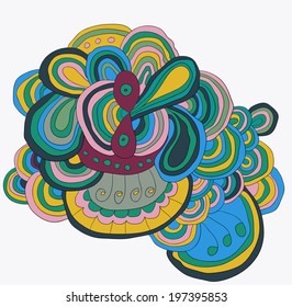 Colored lined pattern with many details. Hand drawn tracery.