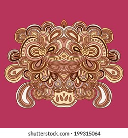 Colored lined pattern with many details. Hand drawn tracery.