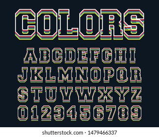 Colored lines alphabet template. Letters and numbers line design. Vector illustration.