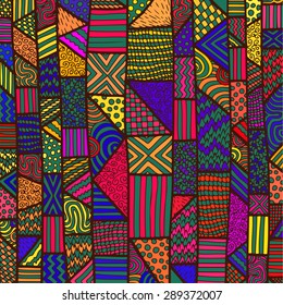 Colored lines background with a lot of zentangle elements. Rug. African style. Colorful vector backdrop. Zentangle abstract. Hand drawn sketch. Bright. Multicolor.