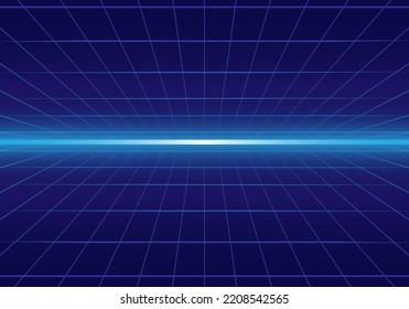 Colored lines create the perspective of a line on a dark blue gradient background. Abstract drawing. Logo, background for the design of the store, website. Color vector illustration.