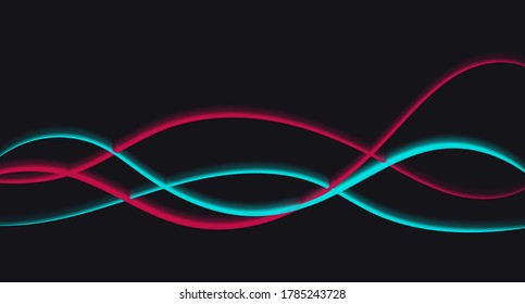 Colored lines drawn in volume and isolated on a dark background. Modern digital background. Vector illustration