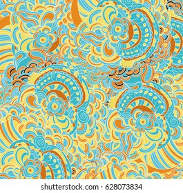Colored lines pattern in watercolor style. hand drawn tracery in light pink, orange, grey and green colors.