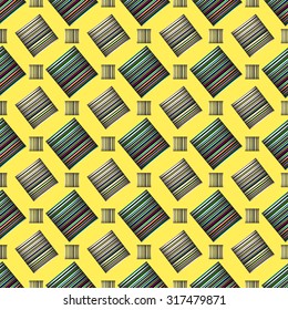 colored lines and polygons on a yellow background seamless pattern vector illustration