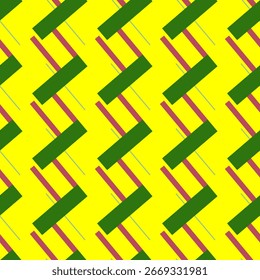 Colored lines and quadrangles on yellow background, geometry seamless pattern vector. Hand drawn illustration sketch modern 