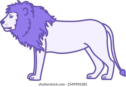 Icono de león coloreado. Ilustración vectorial. Mamífero carnívoro, gato salvaje. León con melena grande y cola larga. Concepto de animales