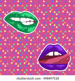 Colored lips. Fashion geometric pattern. For teens.