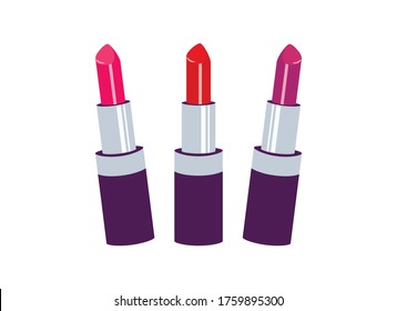 Vector de conjunto de iconos de lápiz labial de color. Vector de icono de lápiz labial rojo. Pintura de lápiz labial rosa. Icono de lápiz labial brillante aislado en fondo blanco