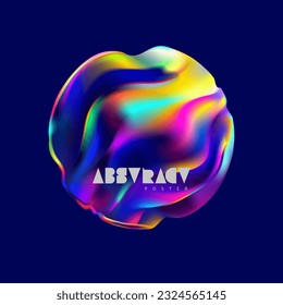 Colored liquid ball on dark background. Fluid 3D sphere. Abstract geometric shape for poster and cover design.