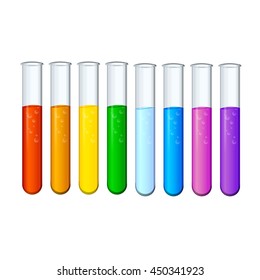 Colored liquids in test tubes isolated over white background.vector illustrator