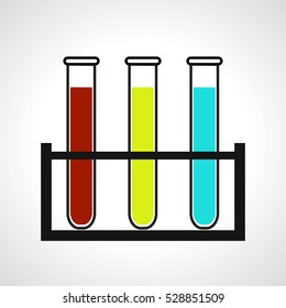 Colored liquids in Test tubes. Scientific, or Medical Icon. Vector Illustration