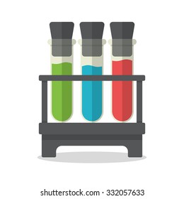Colored liquids in three test tubes, Flat Design, vector illustration