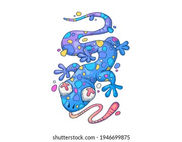 Colored lizard chameleon. Creative cartoon illustration. Picture for print, advertising, applications and T-shirt print.