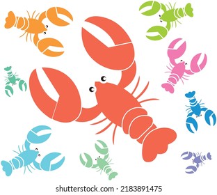 colored lobster flat seamless pattern
