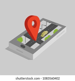 Colored location icon, red pin. Locator position vector. Vector map illustration with markers