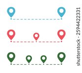 Colored location icons. Waypoint marker. Transparent background