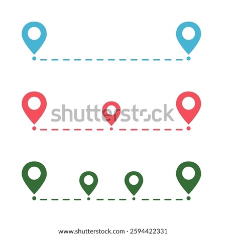 Colored location icons. Waypoint marker. Transparent background