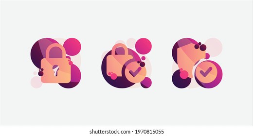 Colored lock icon, modern style design, green purple colored icons, icon pack, organic shape icons, website icons, decorated icons