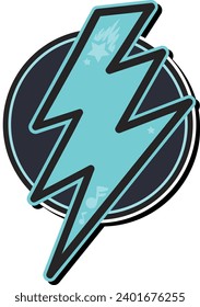 Colored logo emblem of Electric Lightning Discharge. Badge template for slogan and name brand against of round backdrop. Modern vector isolated on white background