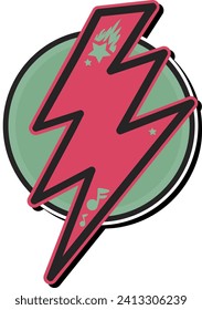 Farbiges Logo-Emblem der elektrischen Blitzentladung. Badge-Vorlage für Slogan und Name-Marke auf runden Hintergrund. Moderne Vektorgrafik einzeln auf weißem Hintergrund