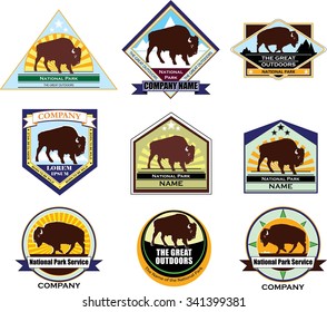 Colored logo with the image of a Buffalo, bison, buffalo, emblem, logo, badge, coat of arms, chevron, team, club