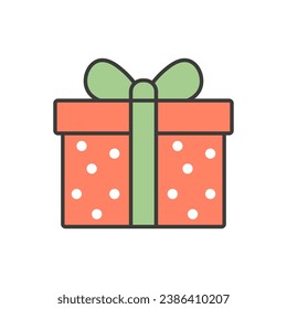 Colored logo of a wrapped gift for congratulations. Flat style. Vector illustration.