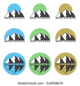 Colored logos, icons mountain set. Vector illustration.